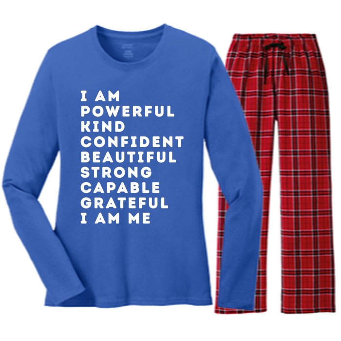 I Am Powerful Kind Confident Beautiful Strong Capable Quote Cute Gift Women's Long Sleeve Flannel Pajama Set 