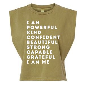 I Am Powerful Kind Confident Beautiful Strong Capable Quote Cute Gift Garment-Dyed Women's Muscle Tee