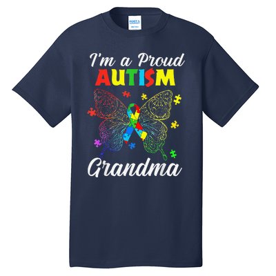 I'm A Proud Autism Grandma Puzzle Ribbon Butterfly Awareness Tall T-Shirt