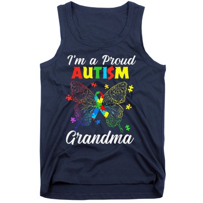 I'm A Proud Autism Grandma Puzzle Ribbon Butterfly Awareness Tank Top