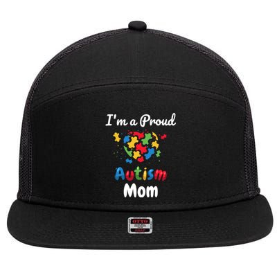 I'm A Proud Autism Mom Mother Mommy Heart Gift 7 Panel Mesh Trucker Snapback Hat