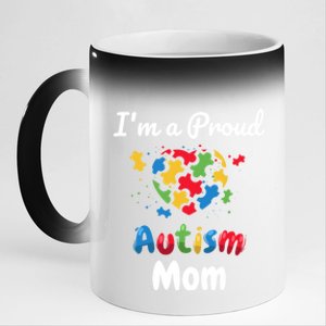 I'm A Proud Autism Mom Mother Mommy Heart Gift 11oz Black Color Changing Mug