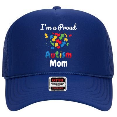 I'm A Proud Autism Mom Mother Mommy Heart Gift High Crown Mesh Back Trucker Hat