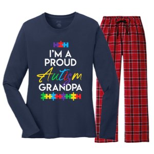 I'm A Proud Autism Grandpa Father Heart Gift Women's Long Sleeve Flannel Pajama Set 