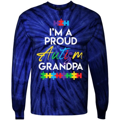 I'm A Proud Autism Grandpa Father Heart Gift Tie-Dye Long Sleeve Shirt