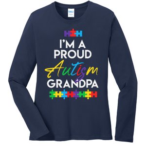 I'm A Proud Autism Grandpa Father Heart Gift Ladies Long Sleeve Shirt