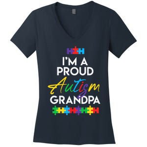 I'm A Proud Autism Grandpa Father Heart Gift Women's V-Neck T-Shirt