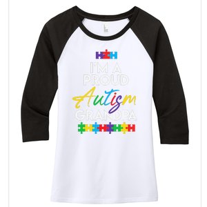 I'm A Proud Autism Grandpa Father Heart Gift Women's Tri-Blend 3/4-Sleeve Raglan Shirt