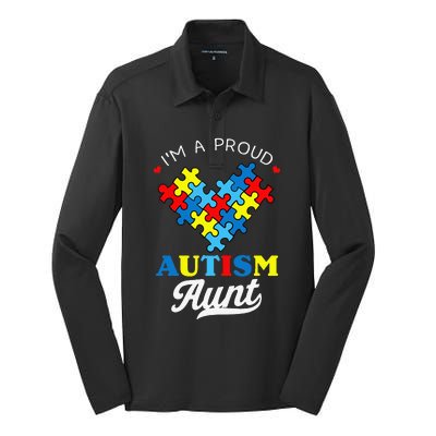 I'm A Proud Autism Aunt Autism Awareness Heart Niece Nephew Silk Touch Performance Long Sleeve Polo