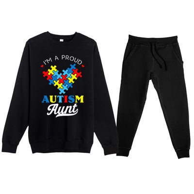 I'm A Proud Autism Aunt Autism Awareness Heart Niece Nephew Premium Crewneck Sweatsuit Set