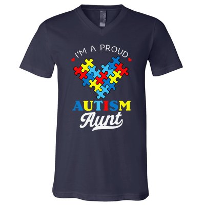 I'm A Proud Autism Aunt Autism Awareness Heart Niece Nephew V-Neck T-Shirt