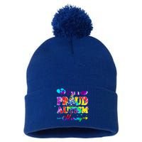 I'm A Proud Autism Mommy Tie Dye Gnome Gift Pom Pom 12in Knit Beanie