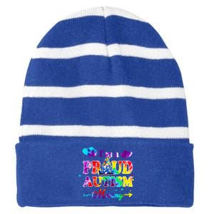 I'm A Proud Autism Mommy Tie Dye Gnome Gift Striped Beanie with Solid Band