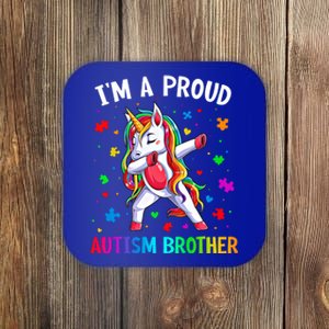 IM A Proud Autism Brother Dabbing Unicorn Autism Awareness Gift Coaster