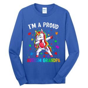 IM A Proud Autism Grandpa Dabbing Unicorn Autism Awareness Gift Tall Long Sleeve T-Shirt