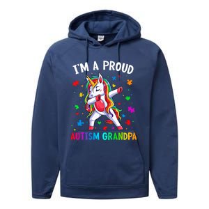 IM A Proud Autism Grandpa Dabbing Unicorn Autism Awareness Gift Performance Fleece Hoodie