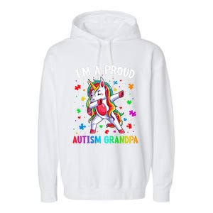 IM A Proud Autism Grandpa Dabbing Unicorn Autism Awareness Gift Garment-Dyed Fleece Hoodie