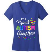 I'm A Proud Autism Grandson Gift Autism Awareness Funny Gift Women's V-Neck T-Shirt