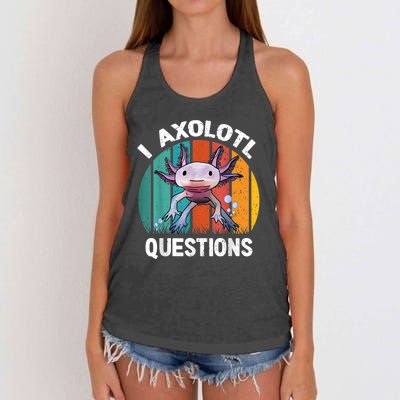 I Axolotl Questions Shirt Youth Kids Retro 90s Funny Axolotl Women's Knotted Racerback Tank