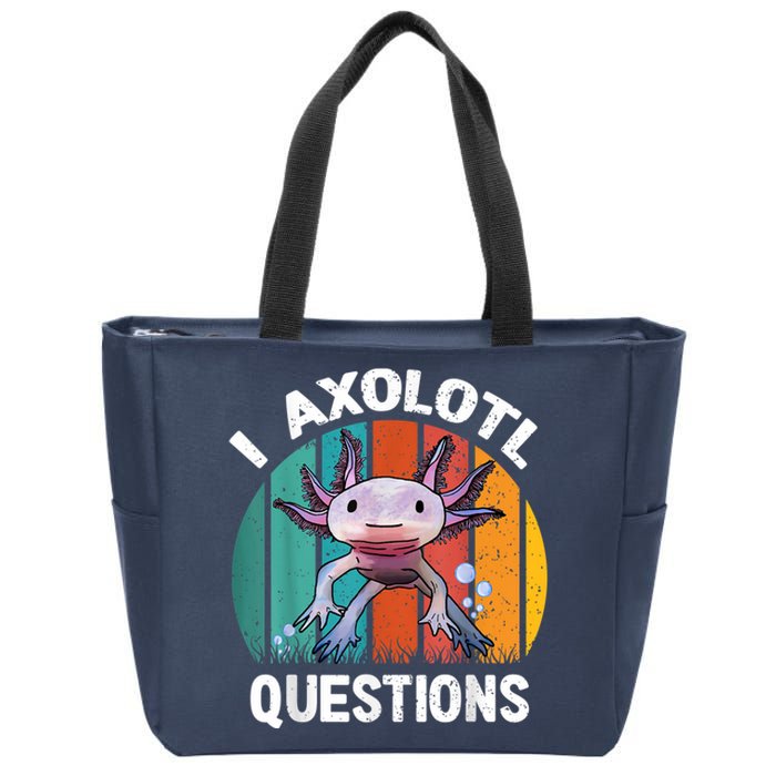 I Axolotl Questions Shirt Youth Kids Retro 90s Funny Axolotl Zip Tote Bag