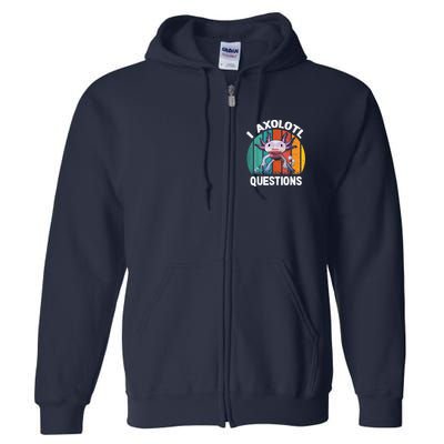 I Axolotl Questions Shirt Youth Kids Retro 90s Funny Axolotl Full Zip Hoodie