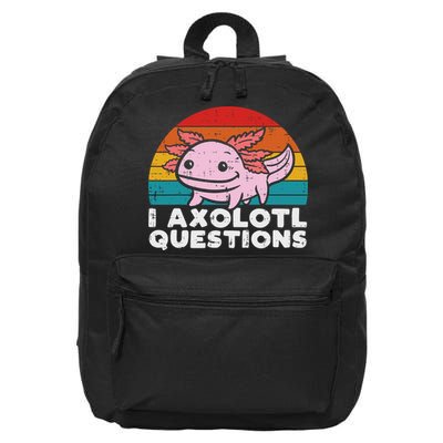 I Axolotl Questions Retro Vintage Funny Cute Axolotl   16 in Basic Backpack