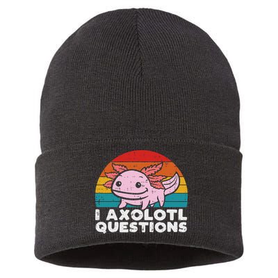 I Axolotl Questions Retro Vintage Funny Cute Axolotl   Sustainable Knit Beanie
