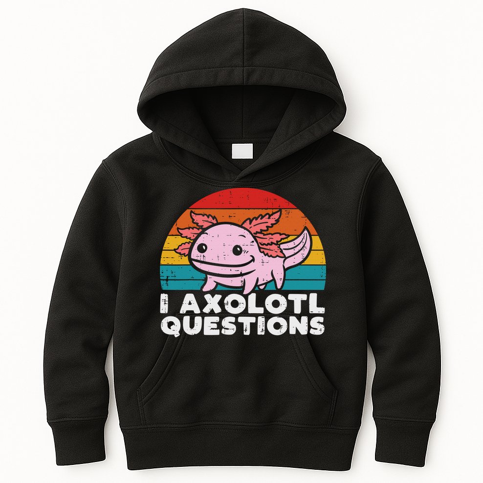 I Axolotl Questions Retro Vintage Funny Cute Axolotl   Kids Hoodie