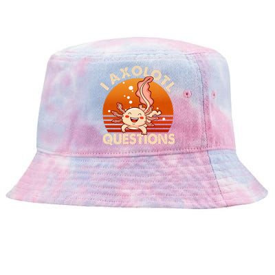 I Axolotl Questions Design Funny Cute Axolotl Vintage Tie-Dyed Bucket Hat