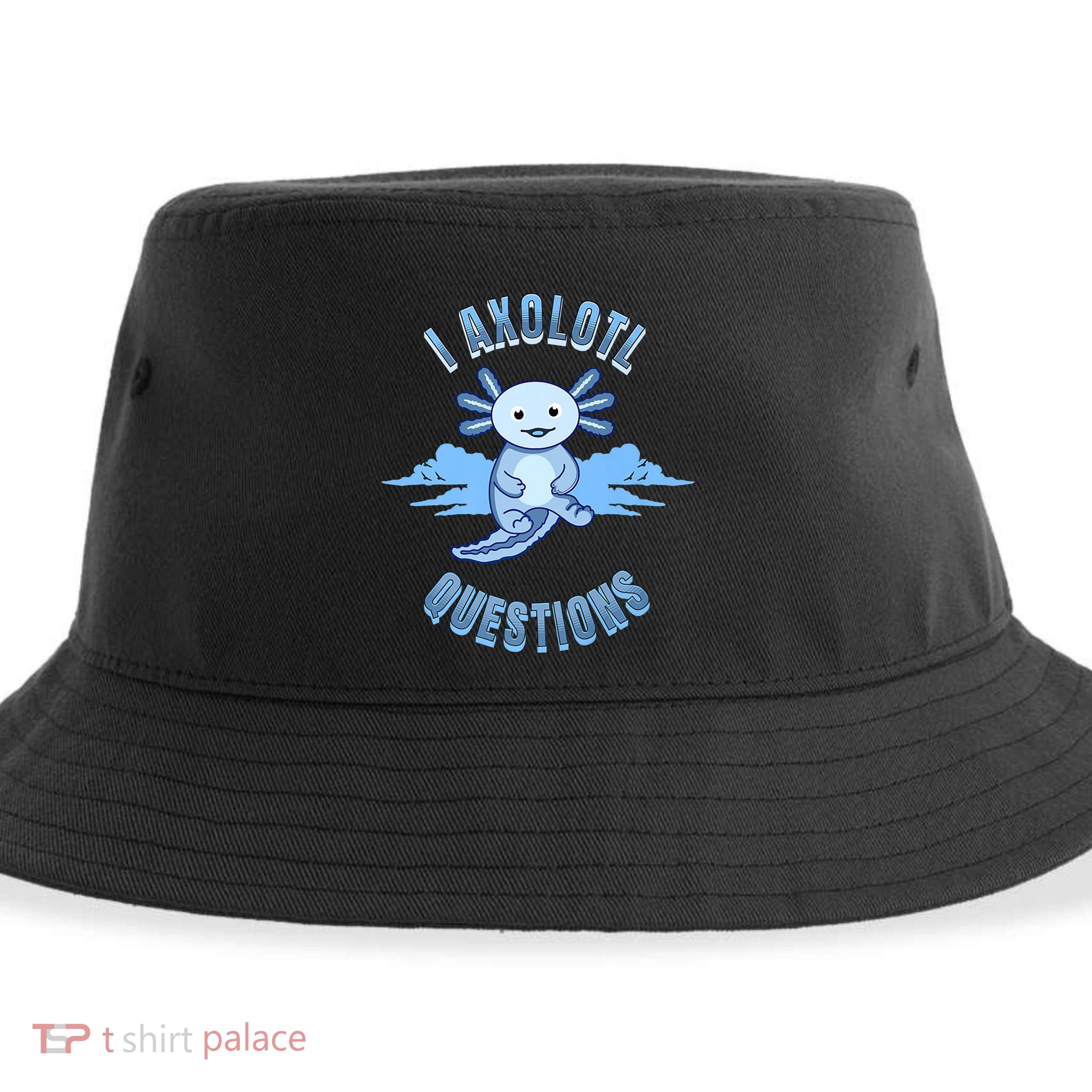 I Axolotl Questions Blue Axolotl Design Sustainable Bucket Hat