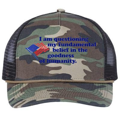 I Am Questioning My Fundamental Belief In The Goodness Retro Rope Trucker Hat Cap