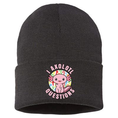 I Axolotl Questions Funny Pink Axolotl Kawaii Sustainable Knit Beanie