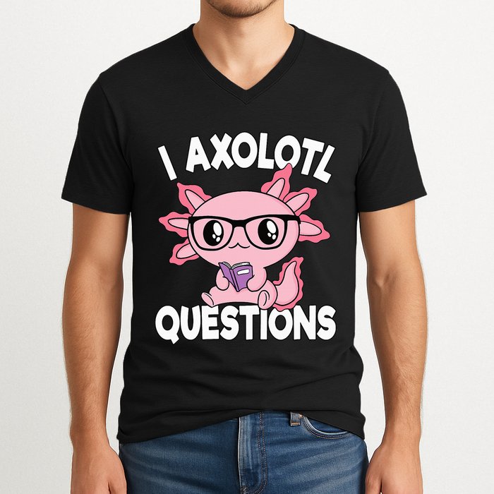 I Axolotl Questions Mexican Salamander Pink Axolotl V-Neck T-Shirt