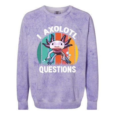 I Axolotl Questions Shirt Youth Kids Retro 90s Funny Axolotl Colorblast Crewneck Sweatshirt