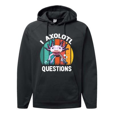 I Axolotl Questions Shirt Youth Kids Retro 90s Funny Axolotl Performance Fleece Hoodie