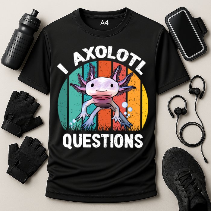 I Axolotl Questions Shirt Youth Kids Retro 90s Funny Axolotl Cooling Performance Crew T-Shirt