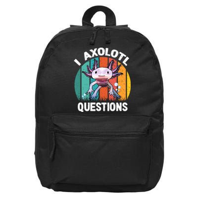 I Axolotl Questions Shirt Youth Kids Retro 90s Funny Axolotl 16 in Basic Backpack