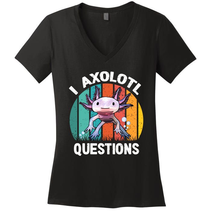 I Axolotl Questions Shirt Youth Kids Retro 90s Funny Axolotl Women's V-Neck T-Shirt