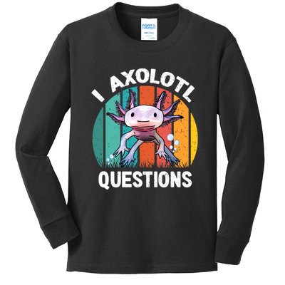 I Axolotl Questions Shirt Youth Kids Retro 90s Funny Axolotl Kids Long Sleeve Shirt