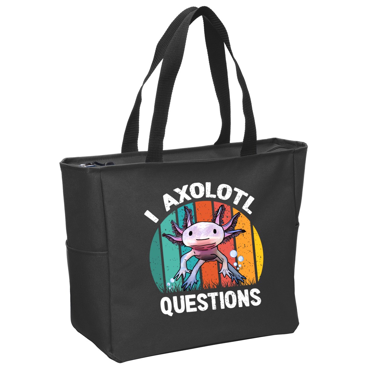 I Axolotl Questions Shirt Youth Kids Retro 90s Funny Axolotl Zip Tote Bag