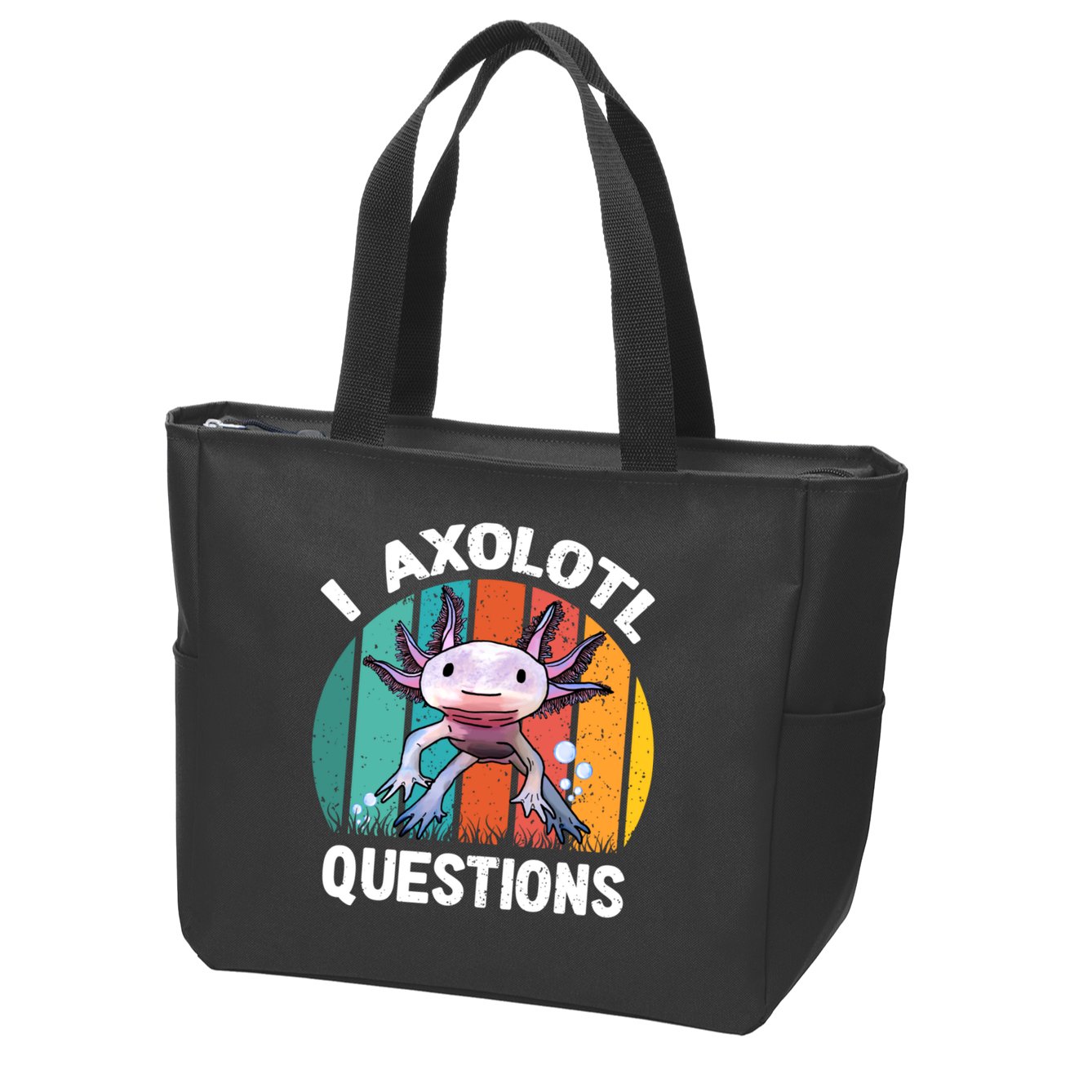 I Axolotl Questions Shirt Youth Kids Retro 90s Funny Axolotl Zip Tote Bag