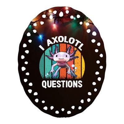 I Axolotl Questions Shirt Youth Kids Retro 90s Funny Axolotl Ceramic Oval Ornament