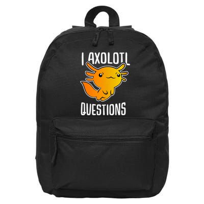 I Axolotl Questions Funny Cute Axolotl Lizard Retro Gifts 16 in Basic Backpack