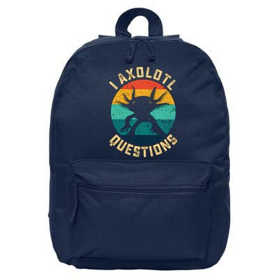 I Axolotl Questions Funny Axolotl Vintage Retro 16 in Basic Backpack
