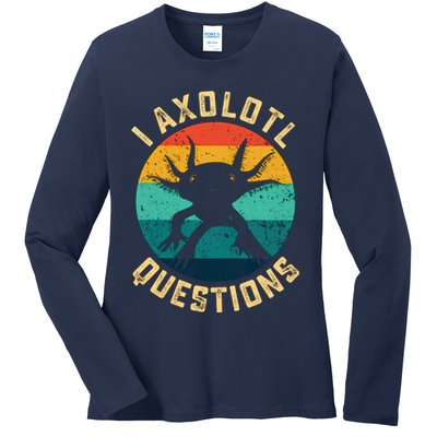 I Axolotl Questions Funny Axolotl Vintage Retro Ladies Long Sleeve Shirt