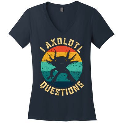 I Axolotl Questions Funny Axolotl Vintage Retro Women's V-Neck T-Shirt