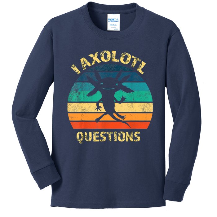 I Axolotl Questions Funny Axolotl Vintage Retro Design Kids Long Sleeve Shirt