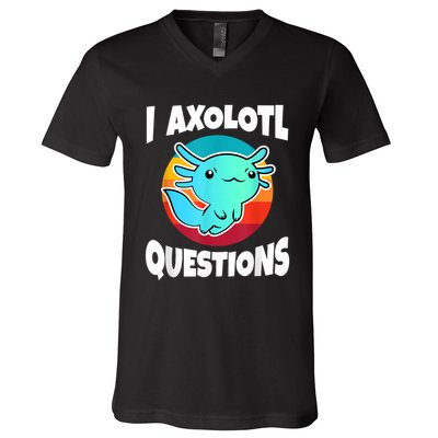 I Axolotl Questions Retro Funny Cute Axolotl V-Neck T-Shirt
