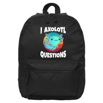 I Axolotl Questions Retro Funny Cute Axolotl 16 in Basic Backpack