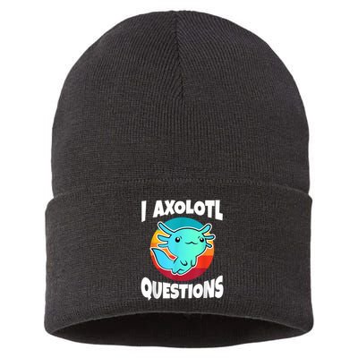 I Axolotl Questions Retro Funny Cute Axolotl Sustainable Knit Beanie